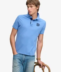 Superdry Herren Piqué Monogram Poloshirt Blau - Größe: XL