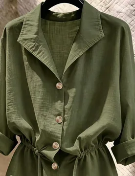Nueva camisa holgada casual para mujer con cordón, manga larga, efecto estilizante, verde oliva, para brunch y vacaciones, otoño M - Shein - FashionsVida