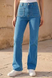 Women's Front Pocket Bootcut Jeans in Mid Blue Size: 18 - Mid Blue - Size: 18