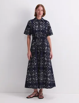 Linen Rich Printed Midaxi Shirt Dress Navy female - Sportscraft - FashionsVida