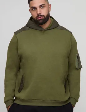 Herren Plus Regular Fit Utility Hoodie Sweatshirt Khaki Größe 2XL - boohooMAN - FashionsVida