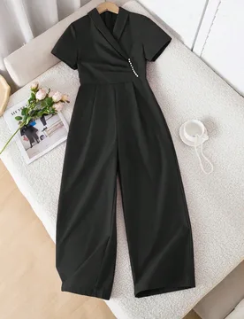 Mono sin mangas de terciopelo burdeos para niñas preadolescentes - Diseño envolvente elegante con detalles de perlas, perfecto para fiestas, cenas f - Shein - FashionsVida