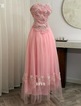 RFYR Pink Evening Dress with Applique Beading A Line Prom Dress Vestidos De Noche Party Dress for Arabic Women Customized - Aliexpress - FashionsVida