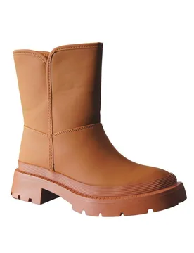 Women's Faux Fur Liner Warm Chunky Heel Slip On Fashion Ankle Snow Boots in Camel Size: 4 - Camel - Size: 4 - IVACHY - FashionsVida