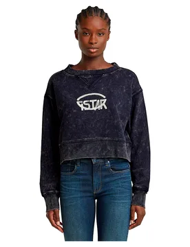 Felpa Overdyed Cropped Logo Loose R Osaka Blue Gd XS - G-Star - FashionsVida