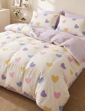 Juego de funda nórdica con estampado de corazones pastel de 2/3 piezas, juego de ropa de cama, cómodo y transpirable, ligero, anti-pilling/lavable a - Shein - FashionsVida