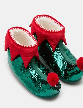 Kids' Christmas Sequin Elf Slipper Boots (10 Small-7 Large) Multi male - M&S - FashionsVida
