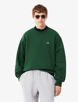 Brushed Cotton Fleece Crew Neck Sweatshirt Dark Green male - Lacoste - FashionsVida