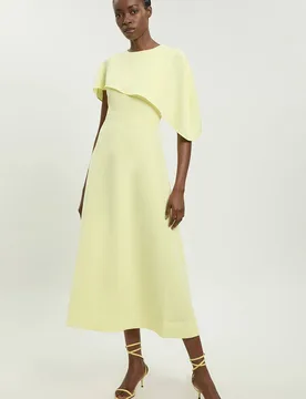 Women's Soft Tailored Cape Detail Tailored Midi Dress in Lemon Size: 18 - Lemon - Size: 18 - Karen millen - FashionsVida