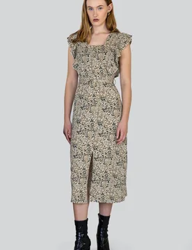 Women's Brown Frill Sleeve Jersey Midi Dress Size: 8 - Brown - Size: 8 - Enorsia - FashionsVida