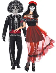 Mexikanisches Tag der Toten-Pärchen Halloween-Paarkostüm für Erwachsene bunt