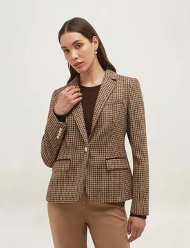 Pure Wool Checked Short Jacket Brown Mix female - Hobbs - FashionsVida