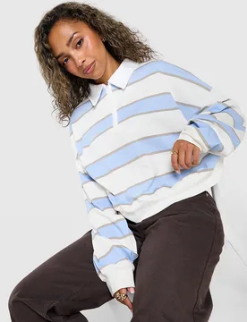 Womens Cropped Stripe Rugby Polo Shirt - Blu, blu blu Donna taglia L - Nike - FashionsVida