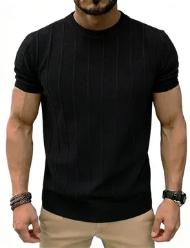 Short-sleeved Knitted Sweater, T-shirt, Men's Striped Texture, Old Money Style Ice Silk, Summer Plus-size Cross-border Fashion - Aliexpress - FashionsVida