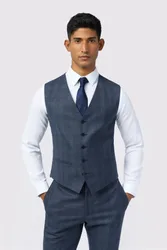 Mens Single Breasted Five Button V-Neck Slim Fit Suit Waistcoat - Navy Wool - Size 46 (Chest)