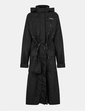 Womens Off White Solid Patterned Hooded Drawstring Rain Coat With Zipped Pocket In Black/white - Size 4 Uk - OFF-WHITE - FashionsVida