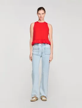 Vaquero de mujer recto tiro alto desteñido 100% algodón - sandro - FashionsVida