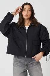 Ruched Sleeve Womens Windbreaker Jacket - - Size: 10