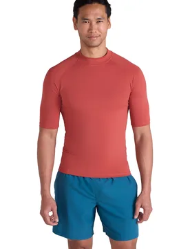 Mens Uv Rash Vest Sun Protection Quick Drying Swimwear Stretchy Beach Surf Top Rust Nylon - Size X-Small - Mountain Warehouse - FashionsVida
