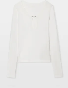Zadig & Voltaire - Camiseta Tunecina de mujer de manga larga con escote en v, broche central y 100% algodón - Zadig & Voltaire - FashionsVida