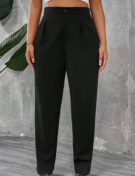 Pantalones de unicolor para mujer de talla pequeña y grande, con bolsillo, cintura alta, para primavera, Día de San Valentín, ceremonia de graduaci - Shein - FashionsVida