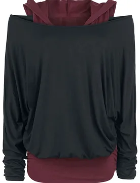 Langarmshirt - Get Loose - S bis 5XL - für Damen - Größe 4XL - schwarz/bordeaux - Frauen - female - Black Premium by EMP - FashionsVida