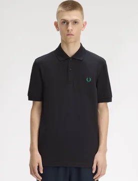 Mens Regular Fit Short Sleeve Straight Hem Polo Shirt In Navy - Black Cotton - Size X-Large - Fred perry - FashionsVida
