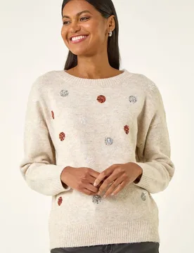 Women's Sequin Poka Dot Knit Jumper in Ivory Size: 20 - Ivory - Size: 20 - Roman - FashionsVida