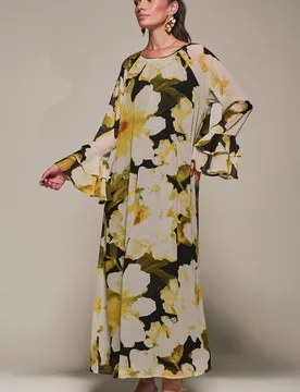 Women's Chiffon Long Sleeve Shift Maxi Dress in Black Size: 8 - Black - Size: 8 - Jolie Moi - FashionsVida