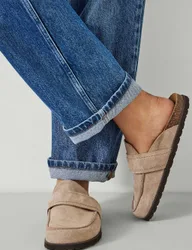 Suede Footbed Flat Mules Natural female