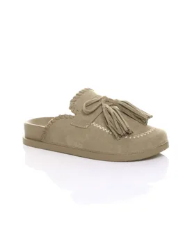 Women's Flat Tassel Moccasin Mules Sandals Sliders in Beige Size: 6 - Beige - Size: 6 - Ajvani - FashionsVida
