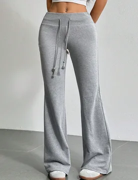 Pantalones de chándal acampanados con cintura ajustable con cordón para actividades al aire libre en verano XS - Shein - FashionsVida