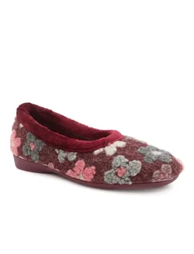 Women's Soft Floral Full Slippers in Burgundy Size: 4 - Burgundy - Size: 4 - Pavers - FashionsVida