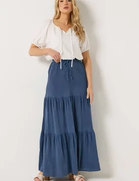 Women's Tall Acid Wash Tiered Maxi Skirt in Dark Blue Size: 12 - Dark Blue - Size: 12 - Long tall sally - FashionsVida