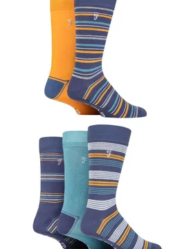 Mens 5 Pair Plain, Striped and Patterned Everyday Bamboo Socks Stripe Navy / Blue 6-11 Mens - Blue - Size: 6-11 Mens - Farah - FashionsVida