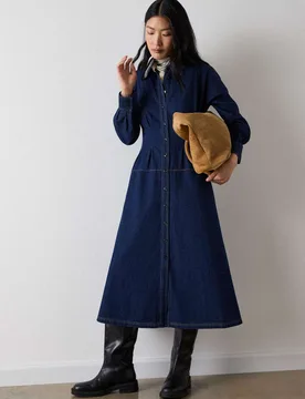 Denim Midi Shirt Dress Denim female - Whistles - FashionsVida