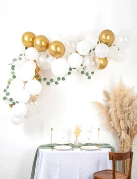 Teiliges Ballonbogen-Set Weiß + Gold mit Eukalyptus-Zweigen - ARTYFETES - FashionsVida