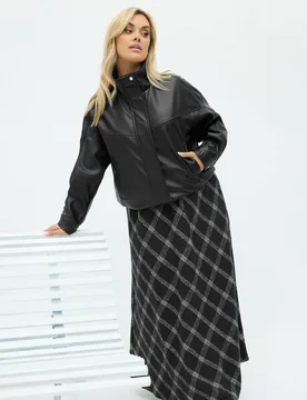 Women's Faux Leather Funnel Neck Jacket in Black Size: 20 - Black - Size: 20 - Yours - FashionsVida