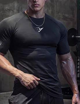 Camiseta deportiva casual versátil de corte ajustado con estampado de letras para hombre, gimnasio L - Shein - FashionsVida