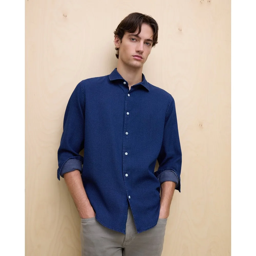 Camisa manga larga para hombre estructura denim jacquard - Easy Wear - FashionsVida