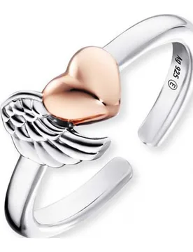 Womens Err-Wingheart-Bicor Ladies Wing And Heart Ring Silver Sterling - One Size - Engelsrufer - FashionsVida