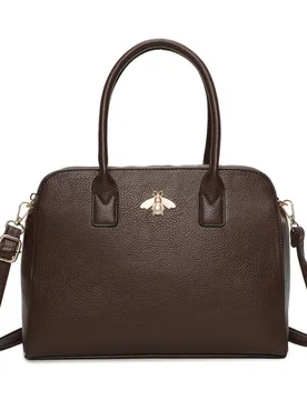 Women's Bee Badge Triple Top Zipped Compartments Tote Bag in Chocolate - Chocolate - Size: One Size - JFY - FashionsVida
