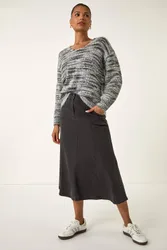 Women's Shimmer V-Neck Knitted Jumper in Black Size: 12 - Black - Size: 12