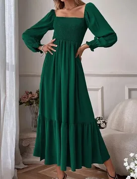 Vestidos De Mujer Spring Autumn Elegant Long Sleeve Dress Women's Square Neck A-Line Hem High Waist Ruffle Commuting Dress - Aliexpress - FashionsVida