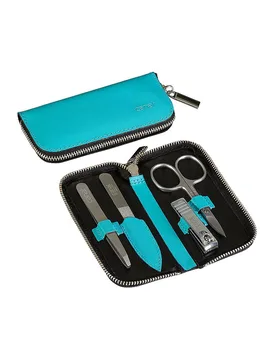 Estuche con cremallera de piel serraje de 4 piezas (Turquesa) 5381 - Canal - FashionsVida
