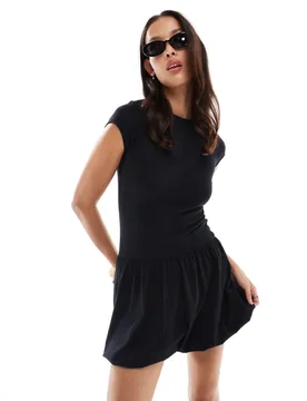 Womens Short Sleeve Bubble Hem Mini Dress In Black - Size 8 Uk - ASOS DESIGN - FashionsVida