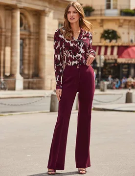 Slim Fit Flare Trousers Burgundy female - Sosandar - FashionsVida