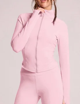 Chaqueta deportiva de manga larga con cremallera, cuello alto y ajustada, para actividades como pádel, tenis, pickleball, gimnasio, fitness, pilates - Shein - FashionsVida