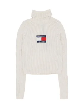 Maglione Donna W Melange Turtleneck Flag Sweater Ancient White Melange - Tommy hilfiger - FashionsVida