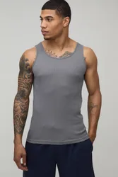 Herren Geripptes Muskel-Unterhemd Basic Grey Größe Medium